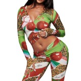 New European and American cross-border fashion IAMGIA printed zip-up hooded top and hip-hugging long pants women's outfit