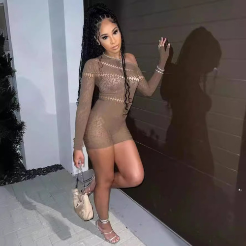 Y66239 European and American cross-border women's sexy hollow-out knitted jumpsuit
