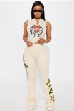 Cross-border European and American summer new fashion V-neck printed sleeveless tank top and slim-fit hip-lifting long pants set