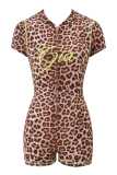 New European and American style cross-border fashion sexy printed zippered hooded letter print short-sleeve tight-fitting butt-lifting jumpsuit for women