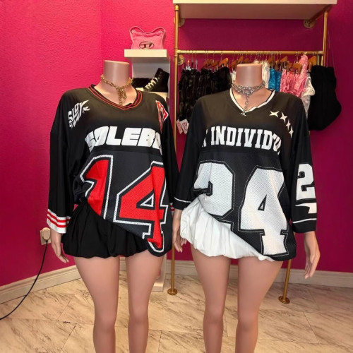 Y220203 Cross-border European and American digital print T-shirt, new loose V-neck sports top