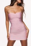 New European and American cross-border fashion stylish and sexy solid color strapless sleeveless bandage bodycon dress for women