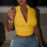 1289 V-neck fashion slim sexy zip crop top