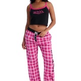Cross-border European and American summer new fashion casual letter print camisole top and plaid long pants women's outfit
