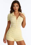 Cross-border European and American summer new fashion slim-fit POLO collar single-breasted short-sleeve jumpsuit women's clothing