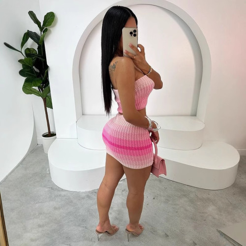 Y200213 European and American cross-border fashion women's strapless knitted sexy skirt set