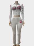 FC1430 European and American cross-border retro waist-cinching slim-fit letter-printed hot girl long-sleeve pantsuit casual outfit