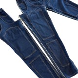 51089 New cross-border model European and American fashion irregular hollow-out patchwork zipper stretch denim