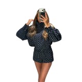 New European and American cross-border fashion stylish stand-collar polka dot seersucker jacket and shorts set for women