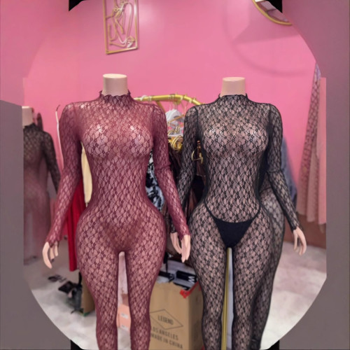 Y30015 European and American style cross-border women's clothing, new spring/summer collection, versatile, fashionable, sexy lace sheer jumpsuit