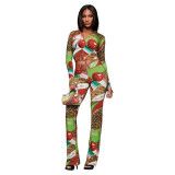 New European and American cross-border fashion IAMGIA printed zip-up hooded top and hip-hugging long pants women's outfit