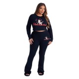 Cross-border European and American spring/summer new fashion casual sports solid color printed anime long-sleeve two-piece women's outfit