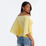 Cross-border European and American summer new fashion solid color off-shoulder batwing sleeve slim-fit top T-shirt