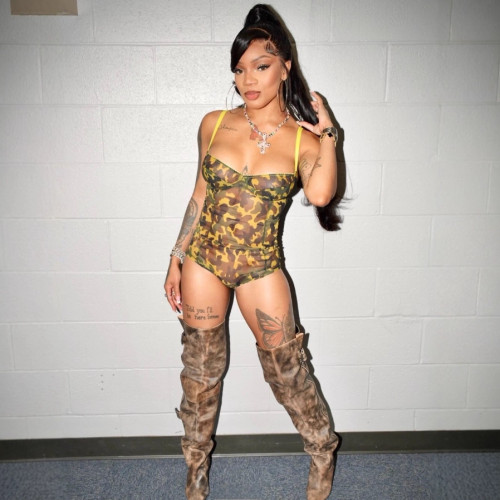 1343 Camouflage Strapless Jumpsuit Military Green