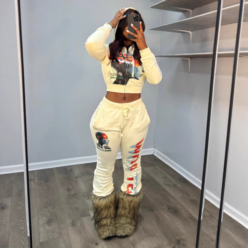 1423 Loose Straight-leg Hooded Sweatshirt Jacket Fashion Set