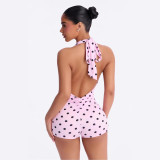 Cross-border European and American summer new fashion sexy halter neck tie-dye printed polka dot backless jumpsuit women's clothing