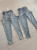 51089 New cross-border model European and American fashion irregular hollow-out patchwork zipper stretch denim