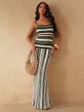 New European and American cross-border fashion sexy strapless color-block striped backless knitted long dress for women