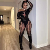 Y6674 European and American cross-border fashion women's sexy see-through mesh jacquard hollow two-piece suit