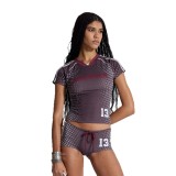 Cross-border European and American summer new sports fashion slim-fit retro hot girl letter print short-sleeve top and shorts set