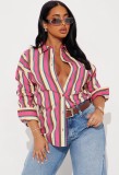 Cross-border European and American autumn new fashion casual striped long-sleeve shirt, loose and versatile outerwear for women