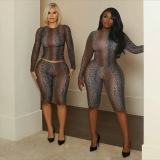 New European and American cross-border foreign trade women's fashion trendy printed long-sleeve top and tight-fitting bodycon pants two-piece set