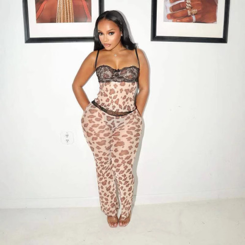 Y201 Cross-Border European and American Fashion Sexy Leopard Print Women's Camisole Set