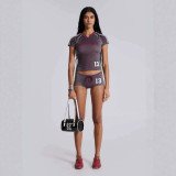 Cross-border European and American summer new sports fashion slim-fit retro hot girl letter print short-sleeve top and shorts set
