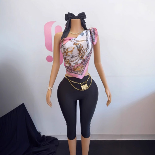 Y300344 European and American cross-border fashion women's printed strapless versatile sexy outfit