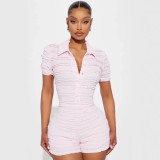 Cross-border European and American summer new fashion slim-fit POLO collar single-breasted short-sleeve jumpsuit women's clothing