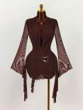 Cross-border European and American spring/summer new fashion sexy mesh deep V-neck waist-cinching bodycon dress for women