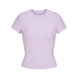 top T-shirt short sleeve stretch slim fit Kylie style ribbed pure cotton crew neck base shirt