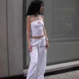 New style spicy girl embroidered letter tube top sports pants straight casual long pants