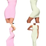 *s*k*  bodycon pink ribbed slip dress sleeveless U-neck tank dress mint green