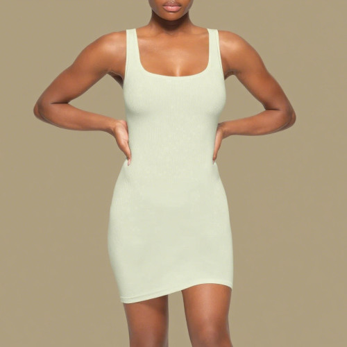 *s*k*  bodycon pink ribbed slip dress sleeveless U-neck tank dress mint green