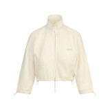25 Fall/Winter New Top, Stand Collar, Loose Fit, Drawstring Zipper Short Sweatshirt, Fashionable Hot Girl Sporty Style