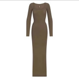 -style pure and alluring slim-fit bodycon black square-neck long-sleeve dress for women