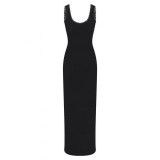 SOFT LOUNGE Lace Floral Stretch Dress Ribbed Backless Strap Long Dress