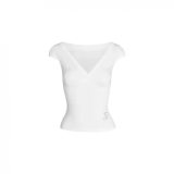 Low-cut cross-over deep V-neck solid color versatile slim-fit sexy top with rhinestones, short-sleeved summer T-shirt for women