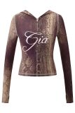 Slim-fit hooded zip-up short jacket and pants set with letter print and contrast stitching