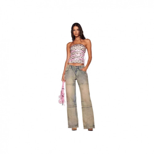 European and American sexy leopard print sleeveless pink ribbon cross-strap tight-fitting crop top for summer
