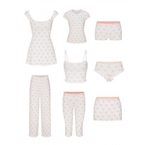 Valentine's Day limited edition heart logo hollow-out cotton short-sleeve shorts set dress suspender pants