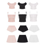 Summer New Hot Girl Square Neck Puff Sleeve Slim Fit Camisole Top Casual Versatile Short Skirt Set