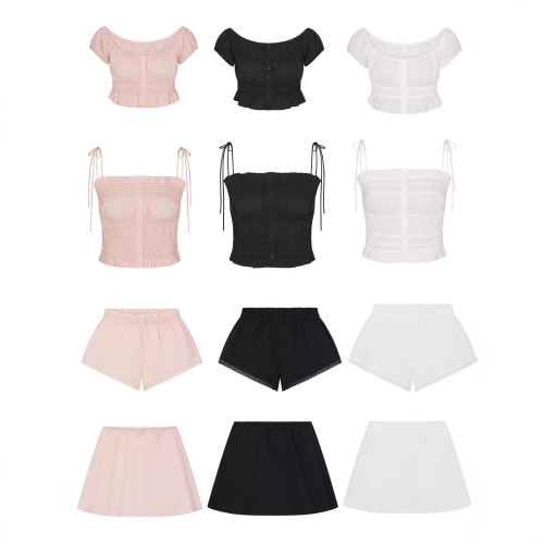 Summer New Hot Girl Square Neck Puff Sleeve Slim Fit Camisole Top Casual Versatile Short Skirt Set