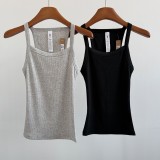 -style U-neck ribbed tank top, European and American slim-fit solid color inner and outer wear sports crop top