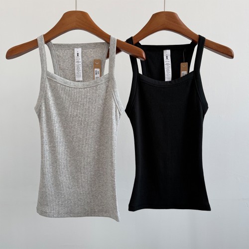 -style U-neck ribbed tank top, European and American slim-fit solid color inner and outer wear sports crop top
