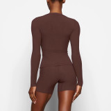 -style ribbed open small U-neck SOFT LOUNGE base shirt long-sleeve T-shirt women's top