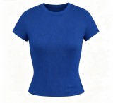 top T-shirt short sleeve stretch slim fit Kylie style ribbed pure cotton crew neck base shirt