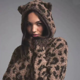 Christmas Leopard Print Limited Edition Furry Knit Small Ear Zipper Top Jacket Pants Vest Shorts Set