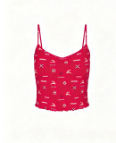 Valentine's Day limited edition -style SLEEP lip print loungewear set with long-sleeve top, long pants, and camisole shorts